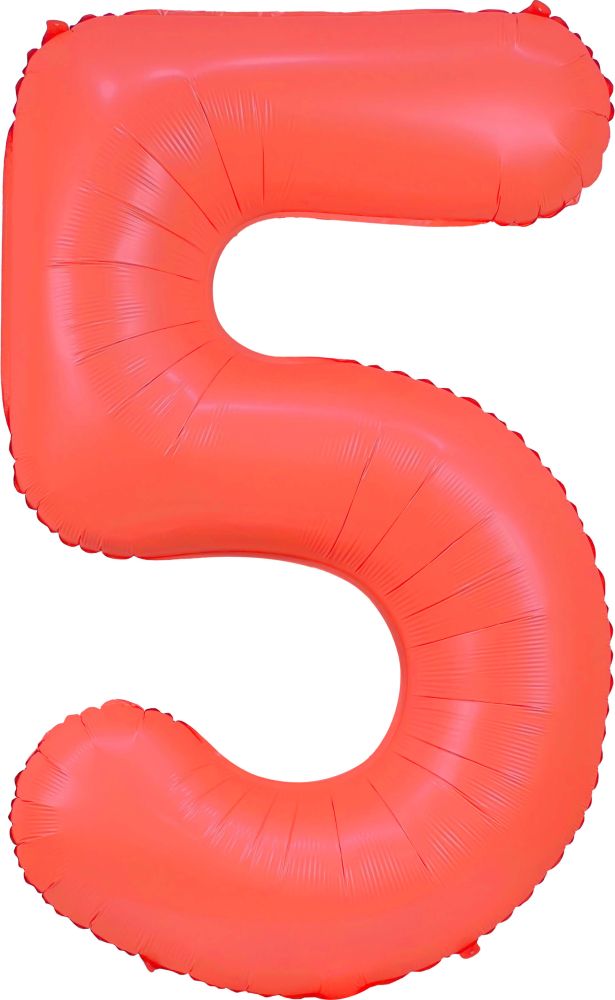 34" Neon Red Number 5 Balloon