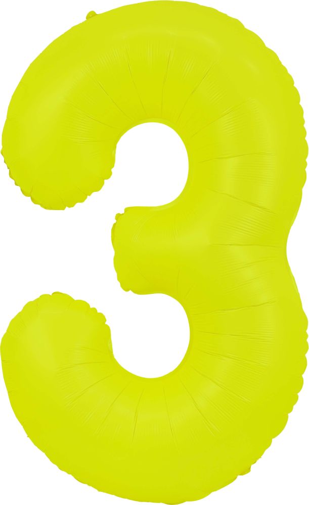 34" Neon Yellow Number 3 Balloon