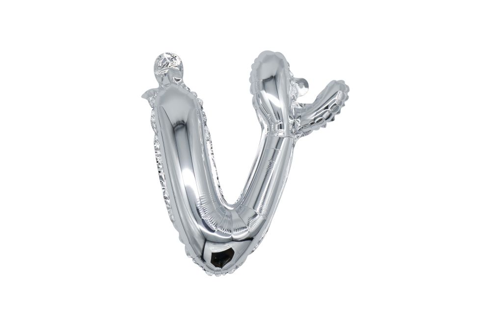 12" Silver Script Letter V Balloon