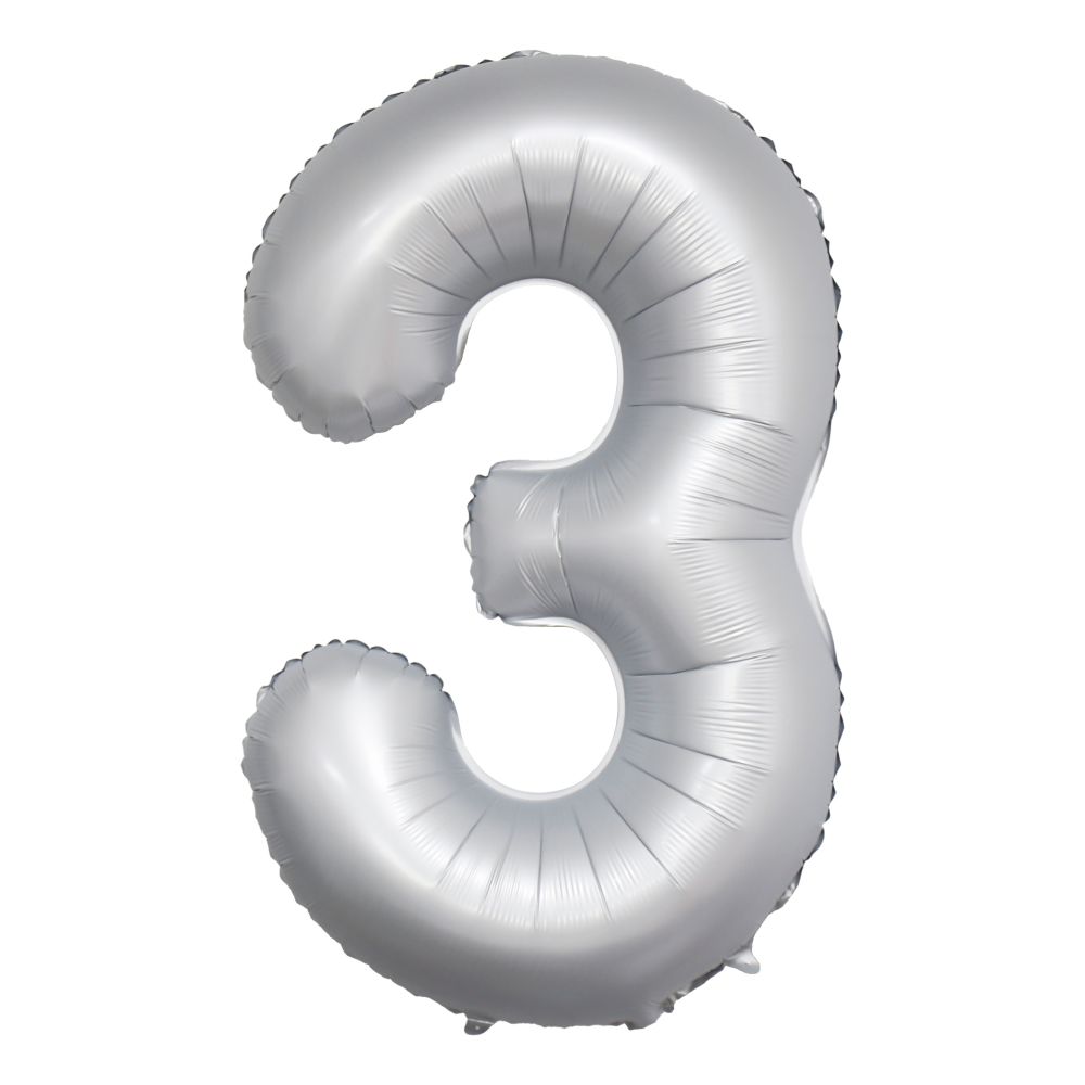34" Chrome White Number 3 Airise Balloon