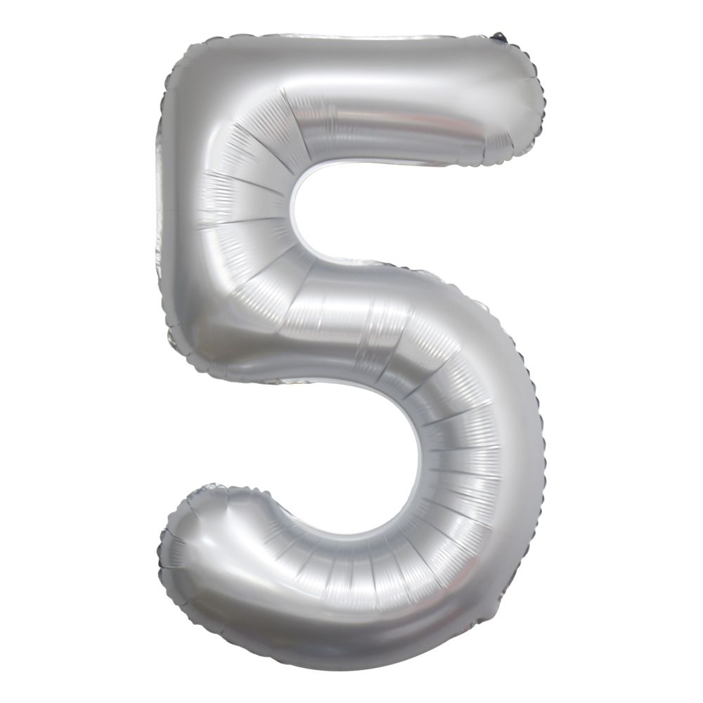34" Chrome White Number 5 Airise Balloon