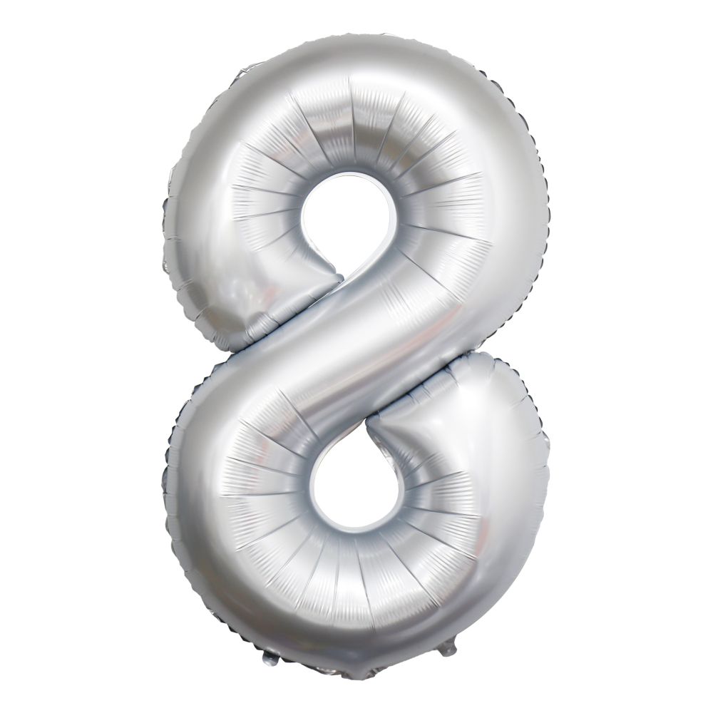 34" Chrome White Number 8 Airise Balloon