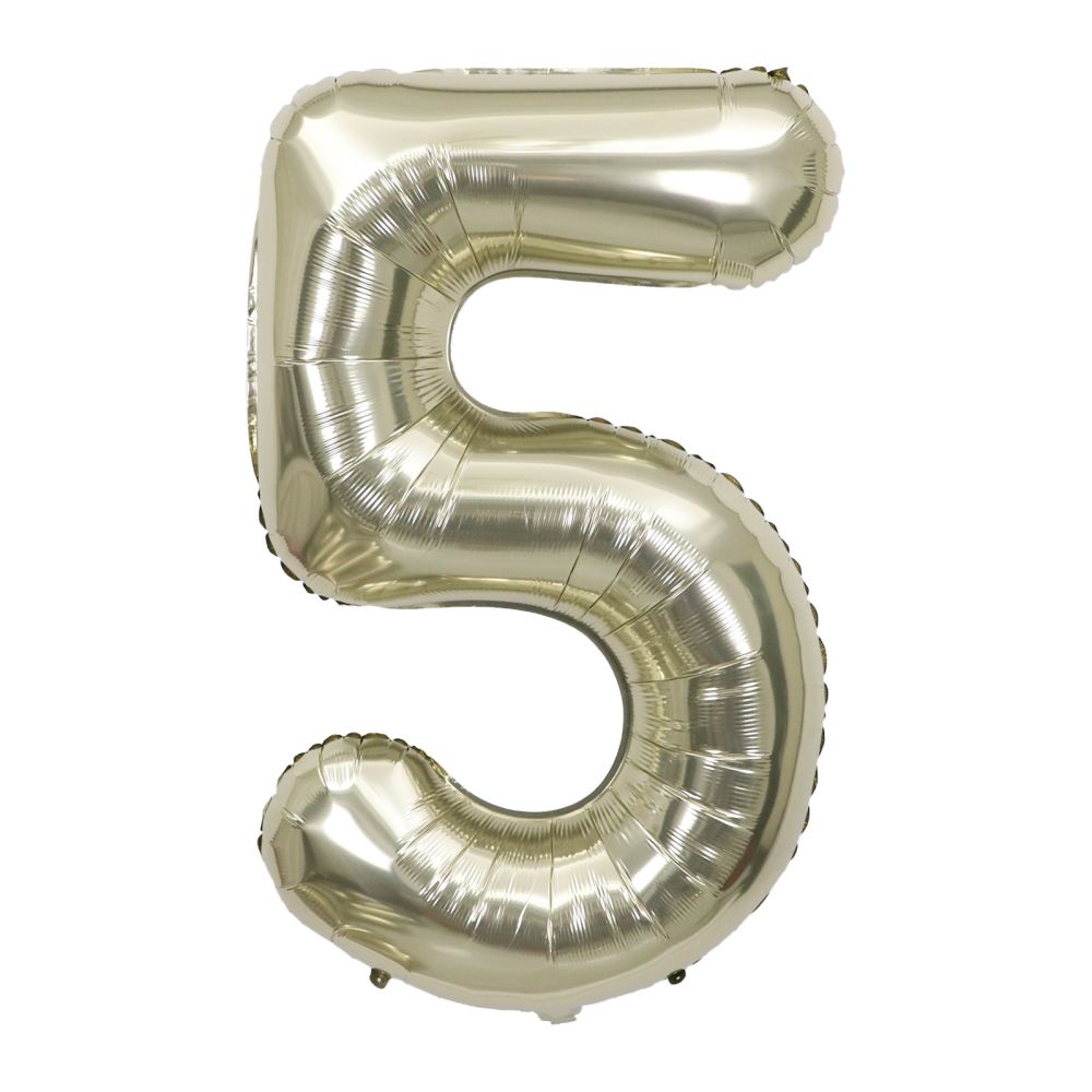 34" White Gold Number 5 Airise Balloon