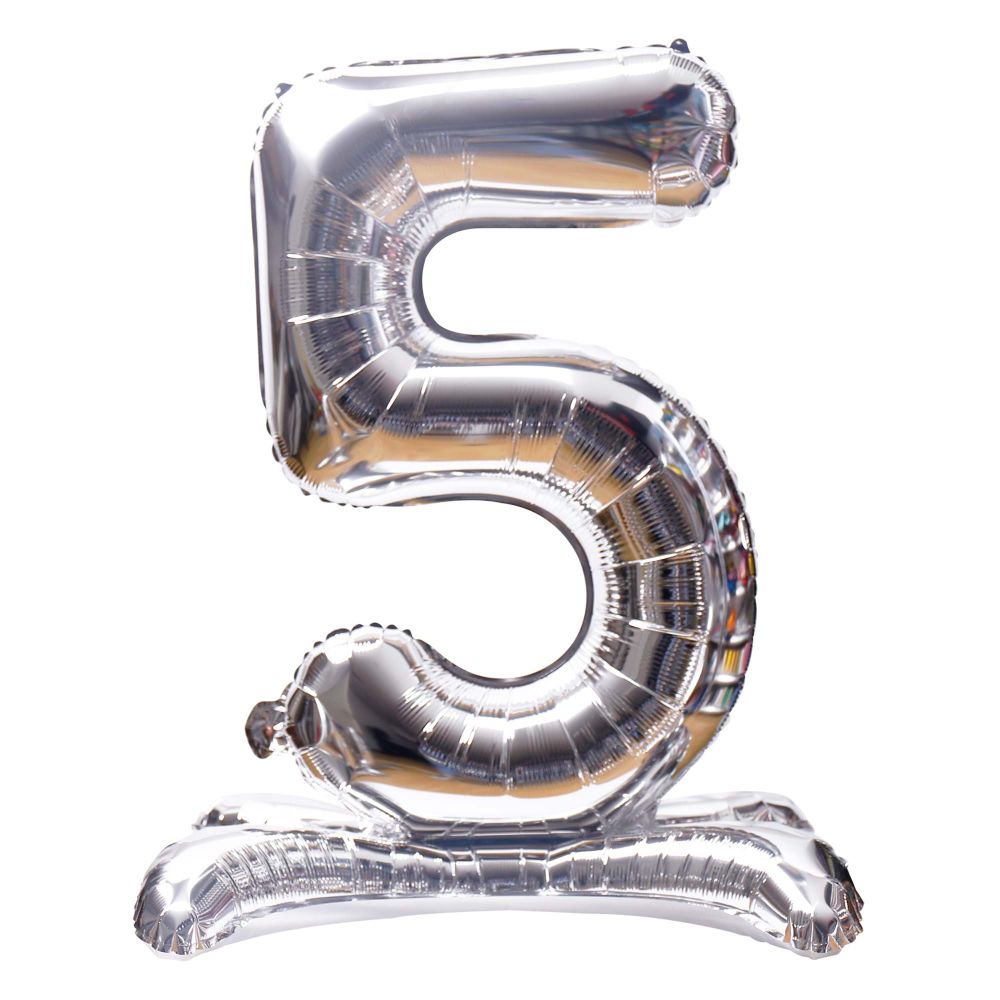 32" Stand Up Silver Number 5 Balloon