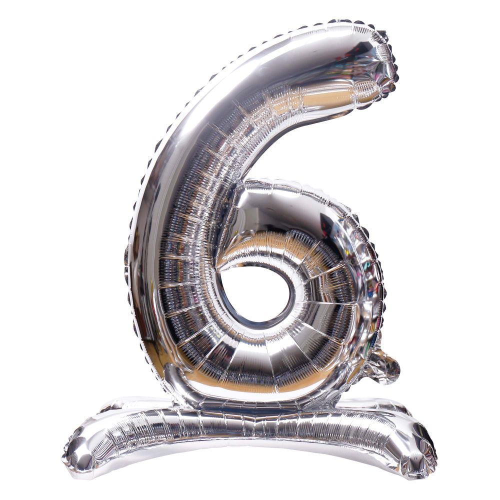 32" Stand Up Silver Number 6 Balloon