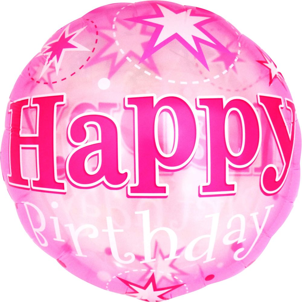 18" Happy Birthday Pink Starburst Balloon
