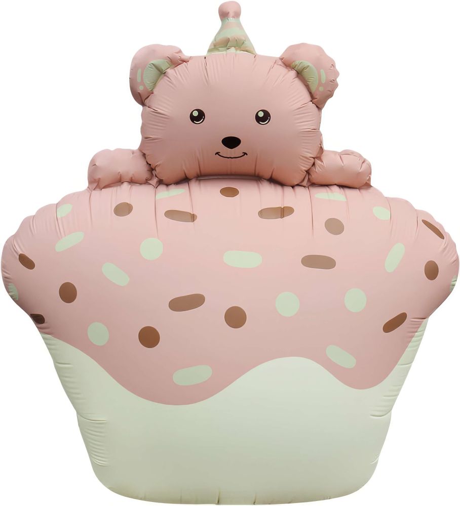 28" Matte Pink Cupcake Teddy Bear Balloon