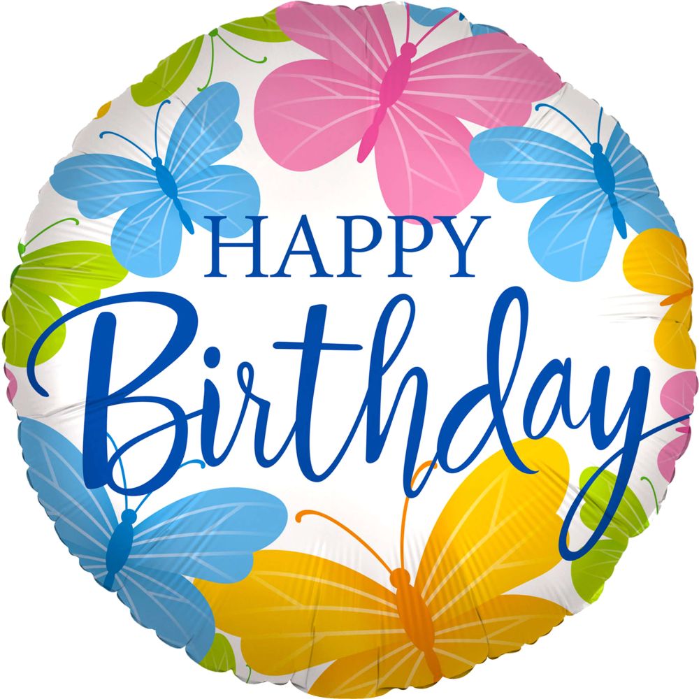 18" Happy Birthday Colorful Butterflies Balloon