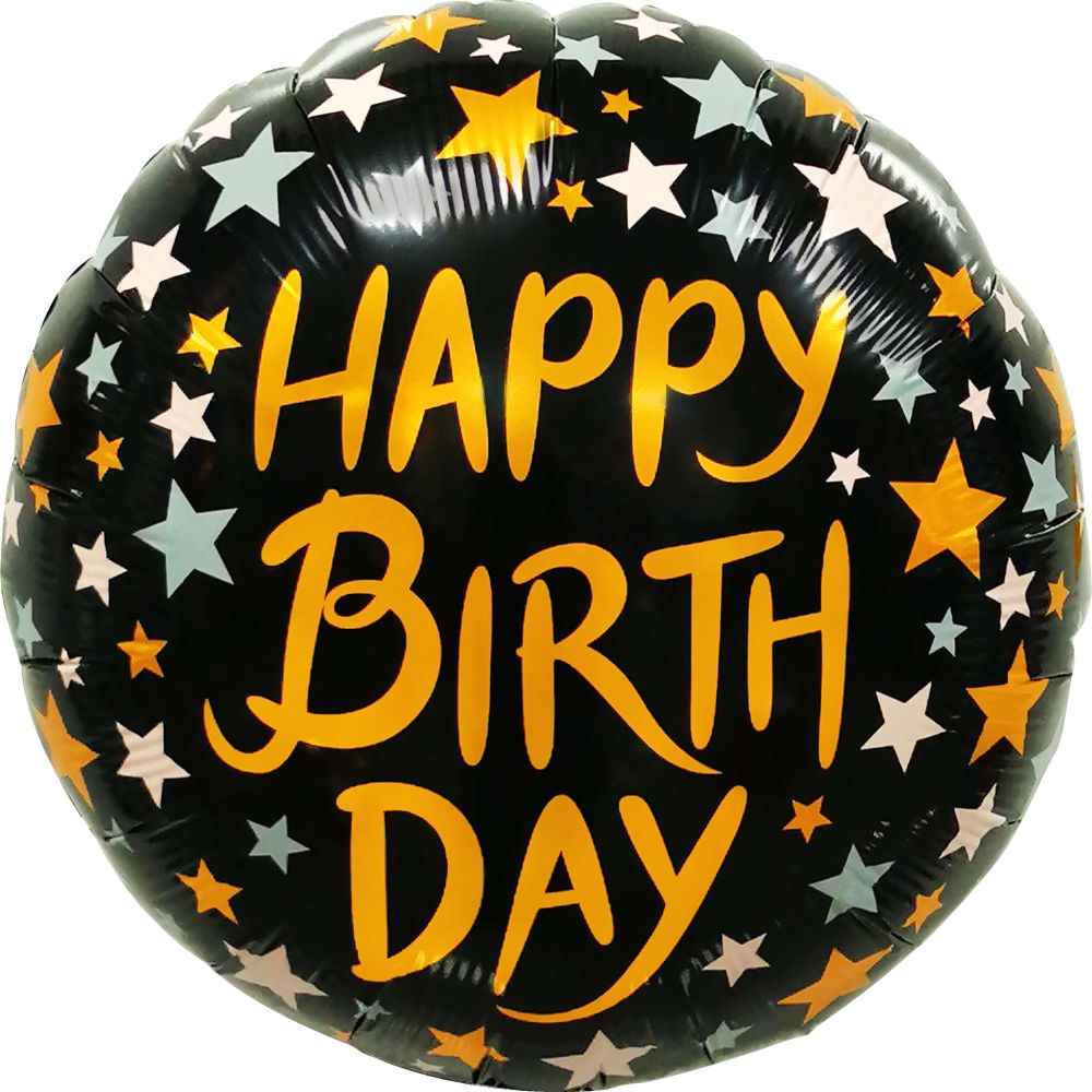 18" Happy Birthday Gold and Silver Stars Balloon