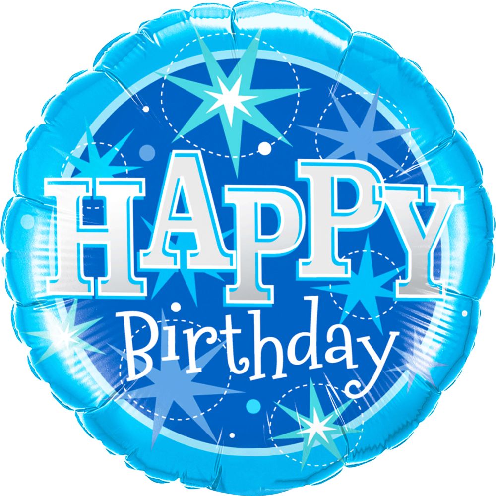 18" Happy Birthday Sparkle Blue Balloon
