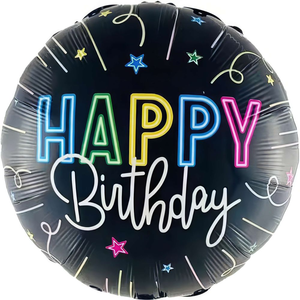 18" Happy Birthday Neon Balloon