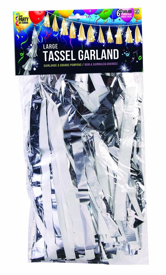 Balloon Tassel 70" Silver & White Metallic
