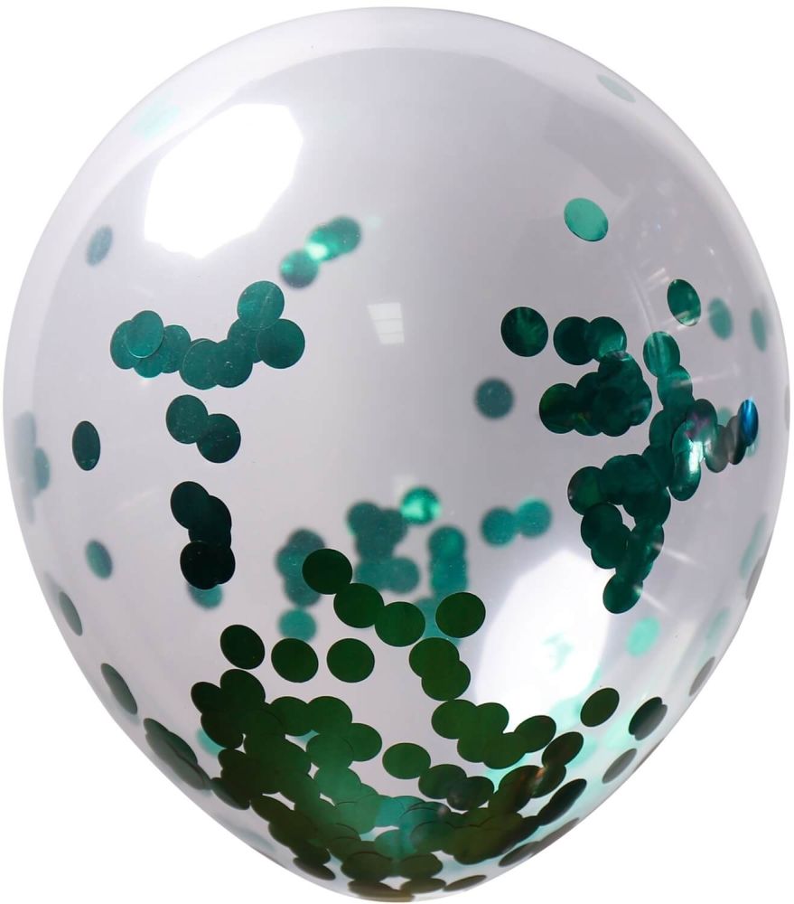 12" Clear Round Confetti Green (50pcs)