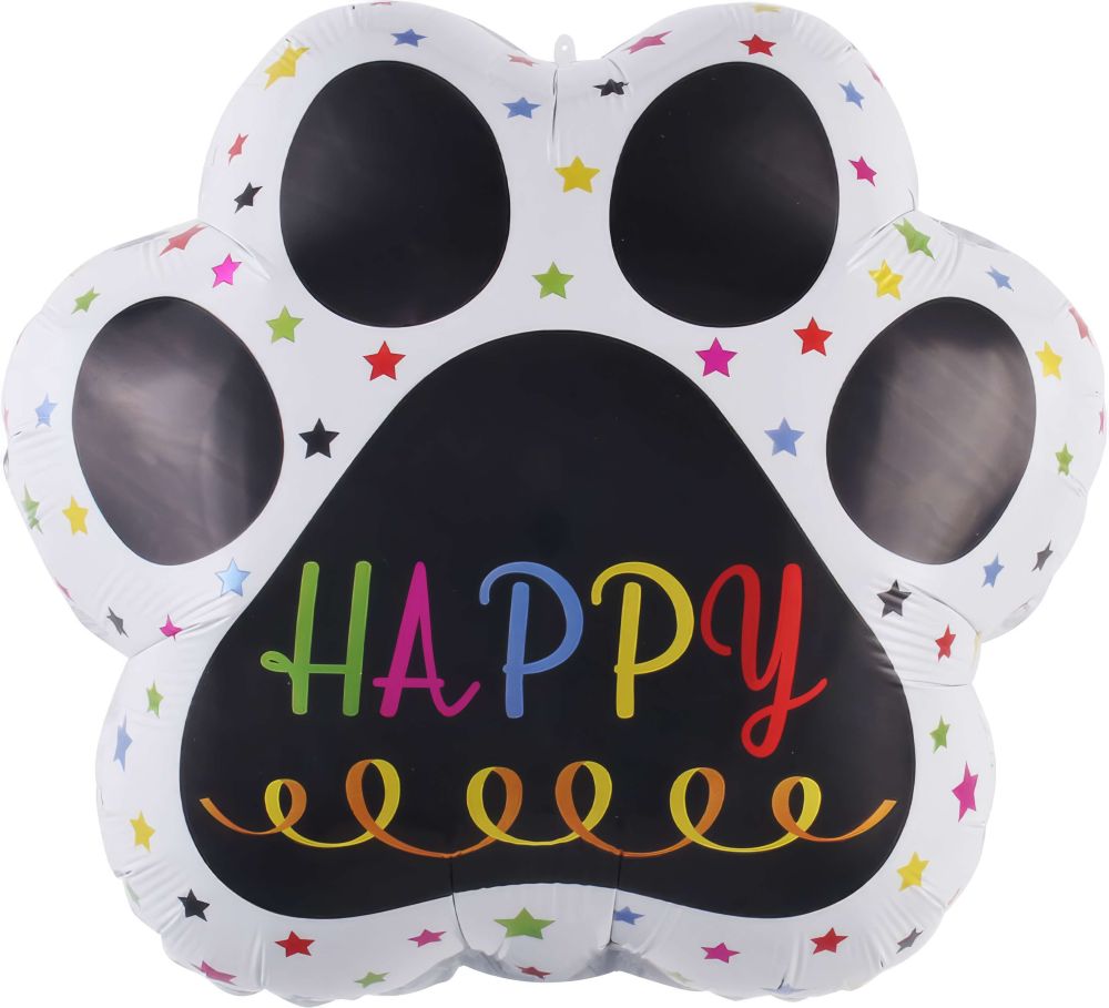 18" Happy Birthday White Dog Paw Balloon