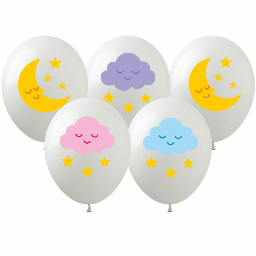 12" Moon Stars and Cloud Pastel Assortment (50pcs) Balloons