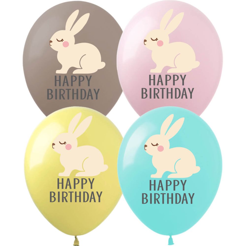 12" Happy Birthday Bunny Rabbit (50pcs) Balloons