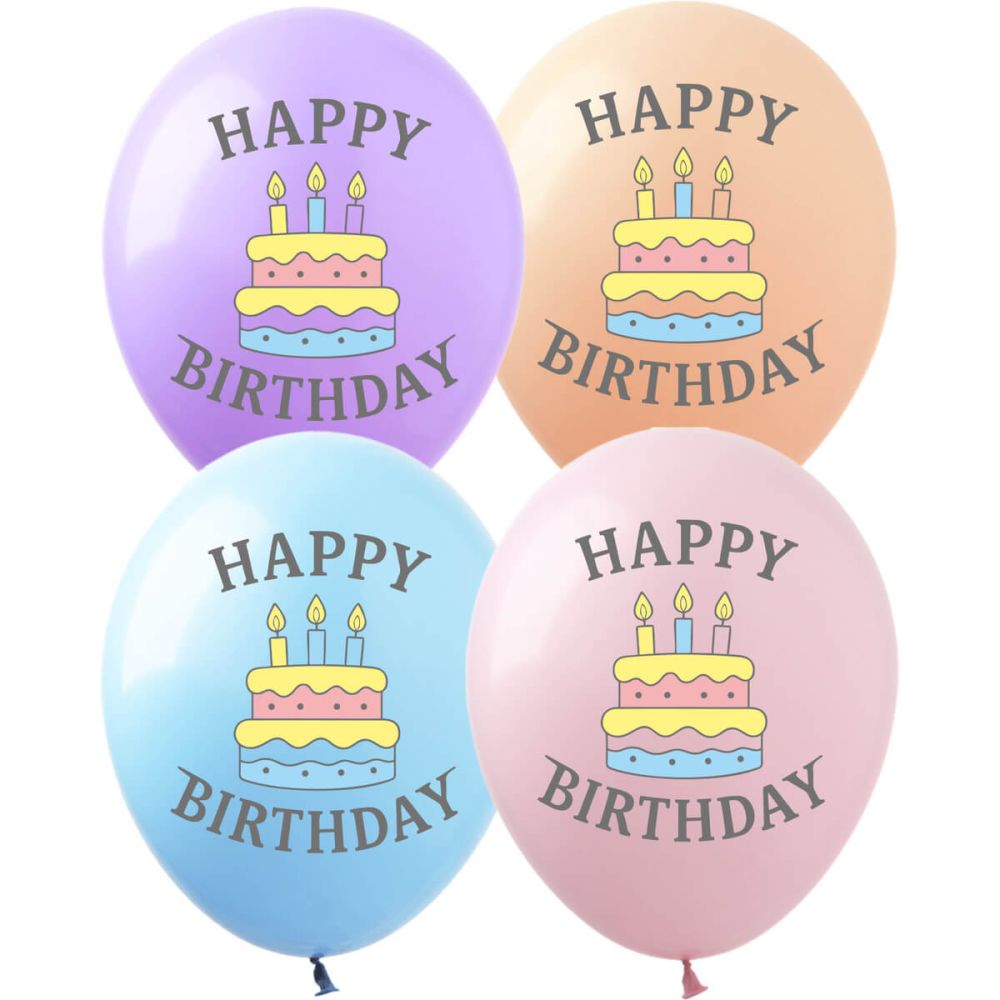 12" Happy Birthday Layered Cake (50pcs) Balloons