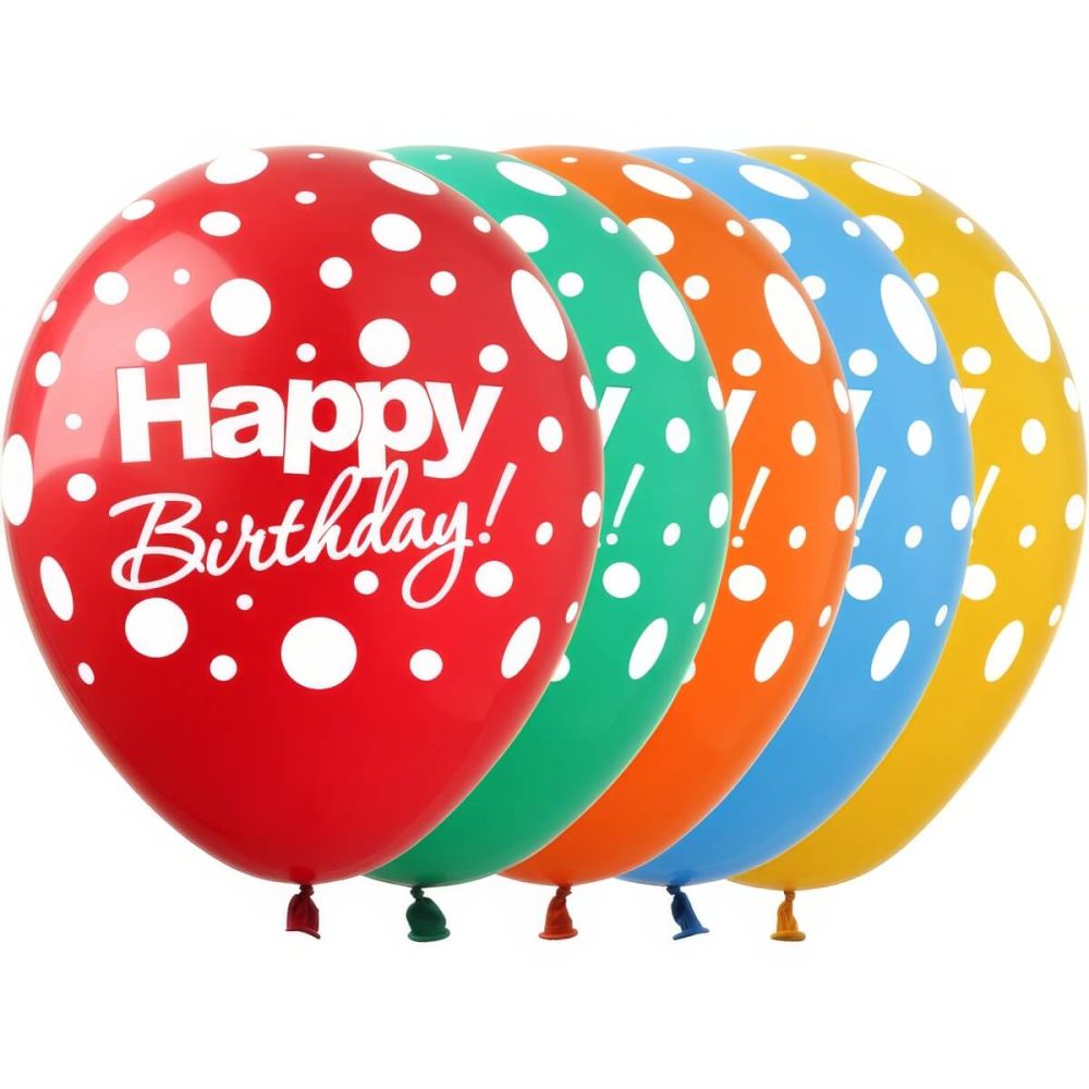12" Happy Birthday Polka Dots Assortment (50pcs) Balloons