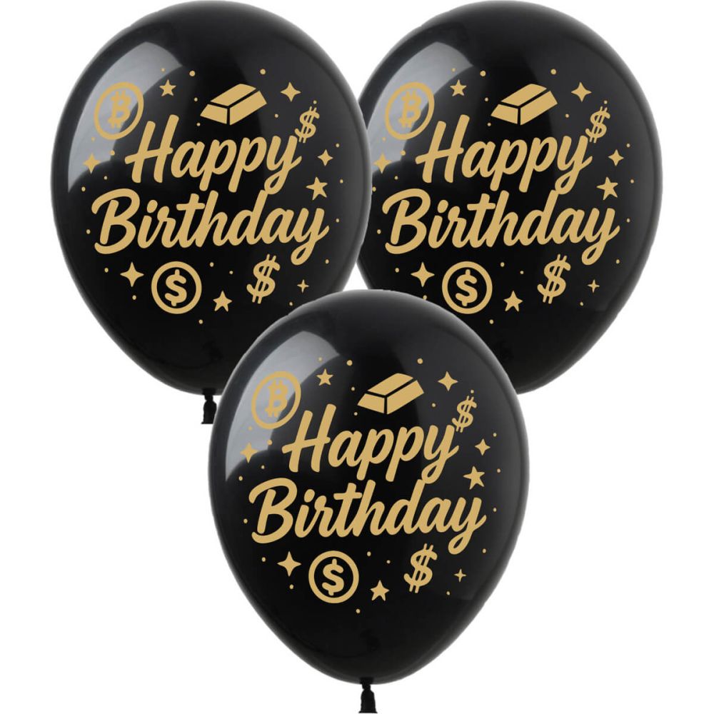 12" Happy Birthday Riches Black (50pcs) Balloons
