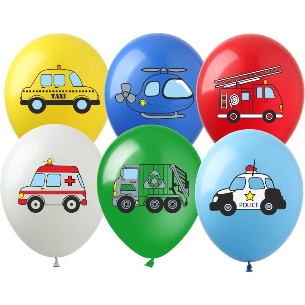 12" City Vehicles Assortment (50pcs) Balloons