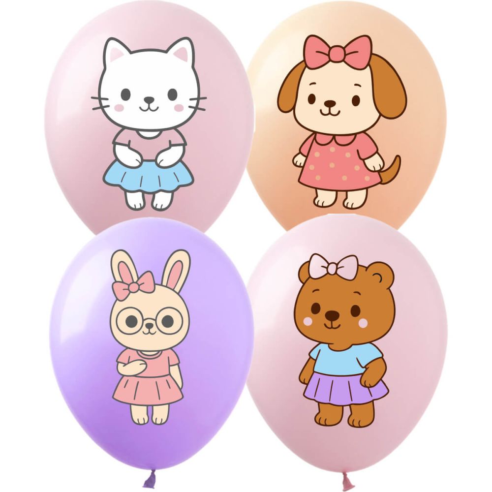 12" Cat Bunny Dog and Bear Assortment (50pcs) Balloons