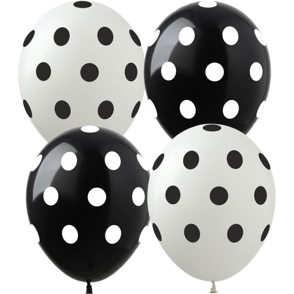 12" White Polka Dots Black and White (50pcs) Balloons