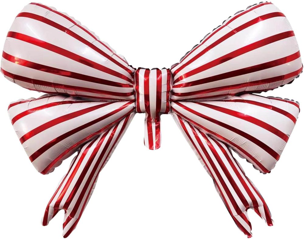 30" Red Striped White Bow Balloon