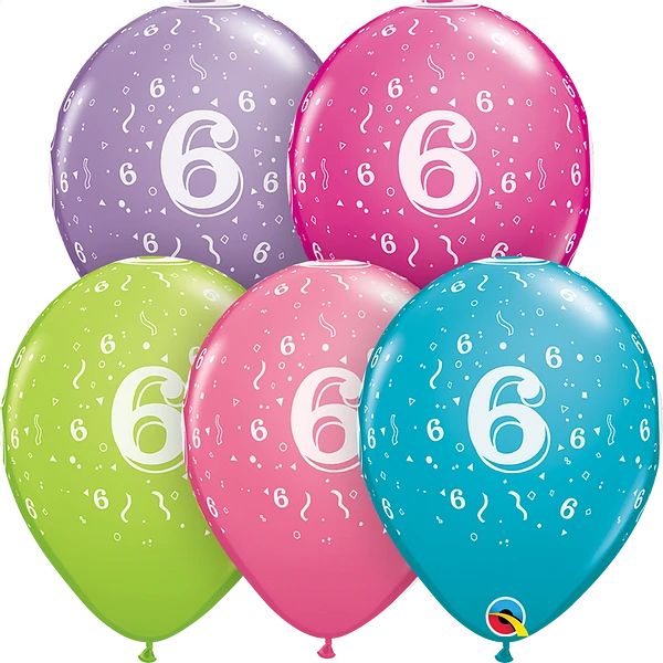 11" Number 6 Confetti Trendy Assortment (50pcs) Balloons
