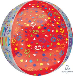 Orbz Clear Happy Birthday Colorful Streamers Balloon
