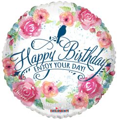 18" Birthday Watercolored Flowers Balloon