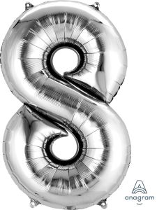 34" Silver Number 8 Balloon