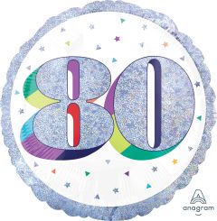 18" Holographic Here's to Your Birthday 80 Balloon