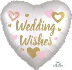 18" Satin Wedding Wishes White Balloon