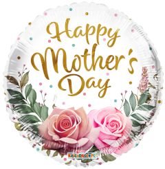 04" Happy Mothers Day Two Roses and Leaves Balloon